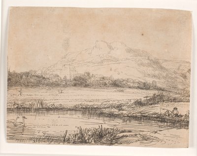 Kanál s rybářem a dvěma labutěmi od Rembrandt van Rijn