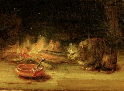 Kočka, detail Svaté rodiny s oponou, 1646 (viz 244315) od Rembrandt van Rijn