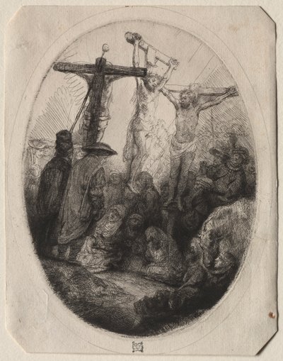 Kristus ukřižovaný mezi dvěma zloději: Oválný talíř od Rembrandt van Rijn