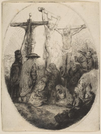Kristus ukřižovaný mezi dvěma zloději, oválný talíř, ca. 1641. od Rembrandt van Rijn