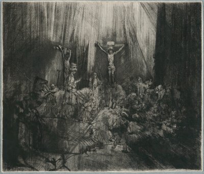 Kristus ukřižovaný mezi dvěma zloději: „Tři kříže“ od Rembrandt van Rijn