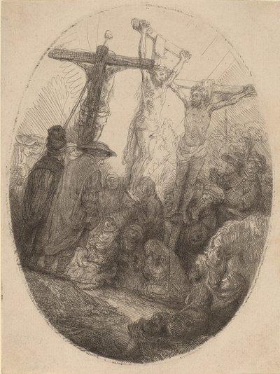 Kristus ukřižovaný mezi dvěma zloději: oválný talíř, c. 1641. od Rembrandt van Rijn
