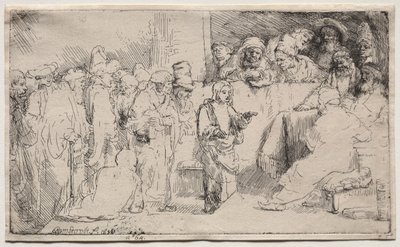 Kristus se hádal s doktory: Skica od Rembrandt van Rijn