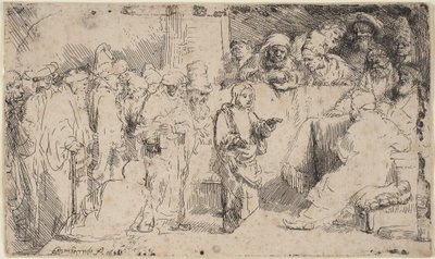 Kristus diskutuje s učenými: Náčrt od Rembrandt van Rijn