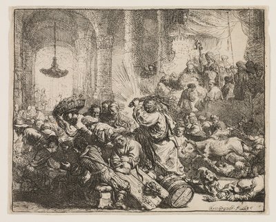 Kristus vyhání směnárníky z chrámu od Rembrandt van Rijn