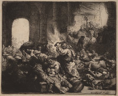 Kristus vyhání směnárníky z chrámu od Rembrandt van Rijn