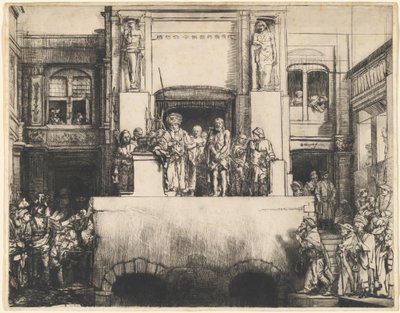 Kristus představený lidu: podlouhlý talíř od Rembrandt van Rijn