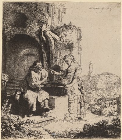 Kristus a žena Samaří mezi ruinami od Rembrandt van Rijn
