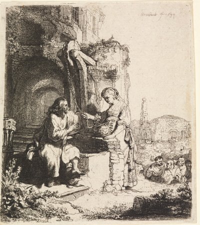Kristus a žena Samaří mezi ruinami od Rembrandt van Rijn
