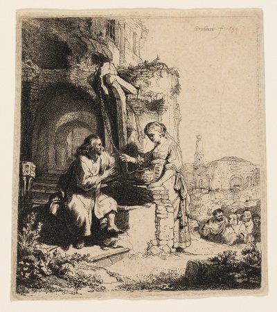 Kristus a žena Samaří mezi ruinami od Rembrandt van Rijn