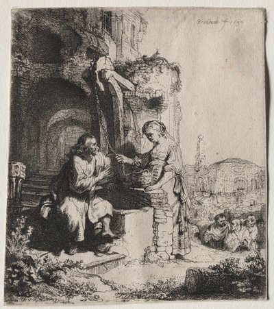 Kristus a žena Samaří mezi ruinami od Rembrandt van Rijn