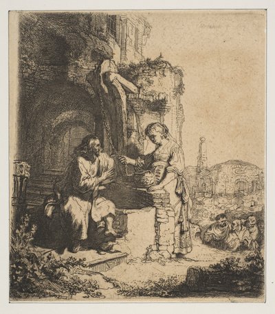 Kristus a žena Samaří mezi ruinami. od Rembrandt van Rijn