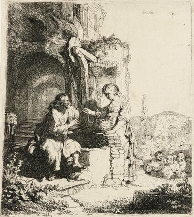 Kristus a žena Samaří mezi ruinami [Jan 4:5-20], 1634. od Rembrandt van Rijn