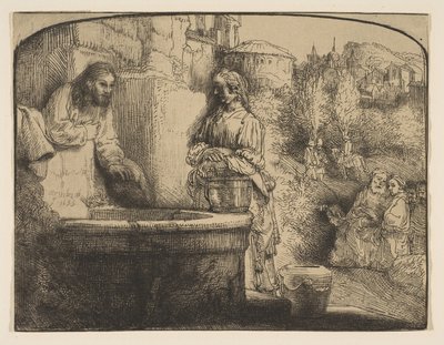 Kristus a žena Samaří: Obloukový tisk, 1658. od Rembrandt van Rijn