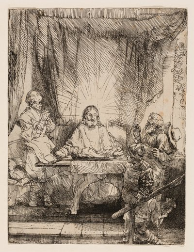 Kristus v Emauzích: Větší talíř od Rembrandt van Rijn