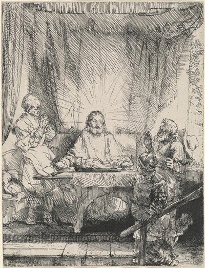 Kristus v Emauzích: větší obraz od Rembrandt van Rijn