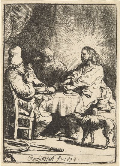 Kristus v Emauzích: Menší talíř od Rembrandt van Rijn