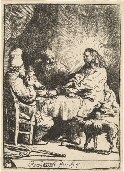 Kristus v Emauzích: menší deska od Rembrandt van Rijn