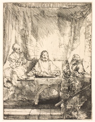 Kristus v Emauzích: větší talíř od Rembrandt van Rijn