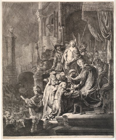 Ježíš před Pilátem: velký talíř od Rembrandt van Rijn