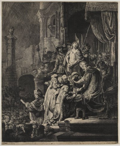 Kristus před Pilátem: velký talíř od Rembrandt van Rijn