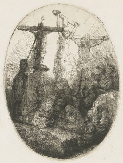 Kristus ukřižovaný mezi dvěma zloději: oválný talíř od Rembrandt van Rijn