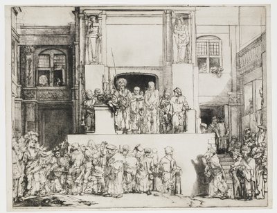 Kristus představený lidem: podlouhlý talíř od Rembrandt van Rijn