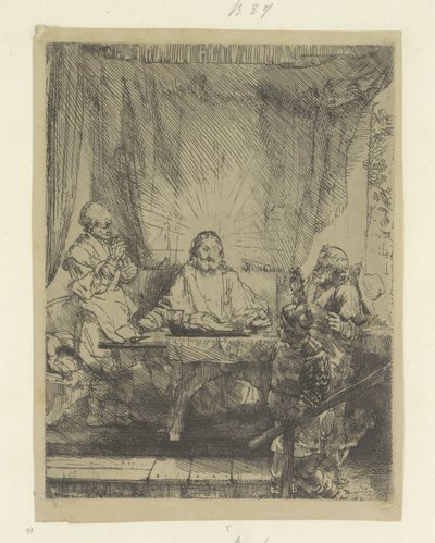 Christus te Emmaus: grote plaat Kolekce osmdesáti pěti původních tisků (název série) od Rembrandt van Rijn