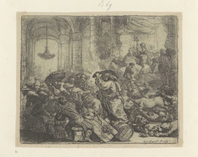 Kristus vyhání směnárníky z chrámu Recueil de quatre-vingt-cinq estampes originales (název série) od Rembrandt van Rijn