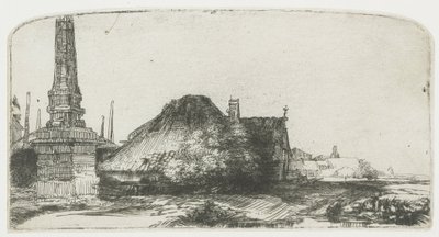 Chata a hraniční sloupek na Spaarndammerdijk („L’Obelisque“) od Rembrandt van Rijn