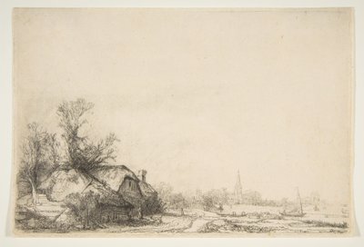 Chata u kanálu s výhledem na Ouderkerk, ca. 1641. od Rembrandt van Rijn