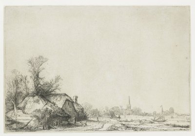 Chata u kanálu s výhledem na Ouderkerk od Rembrandt van Rijn