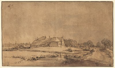 Chaty a stodola vedle silnice od Rembrandt van Rijn