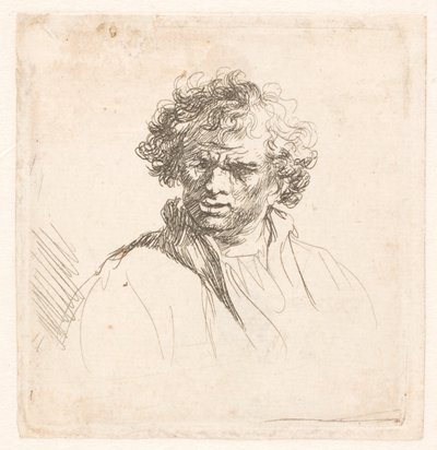 Kudrnatý muž s křivými ústy od Rembrandt van Rijn