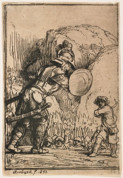 David a Goliáš od Rembrandt van Rijn