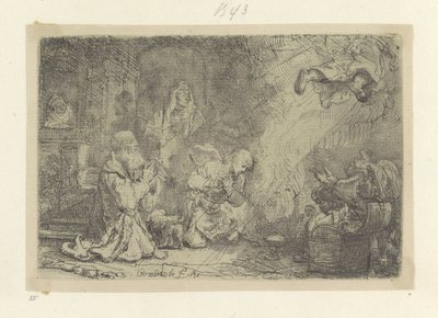 Angel opouští Tobiáše a jeho rodinu Recueil de quatre-vingt-cinq estampes originales (název série) od Rembrandt van Rijn