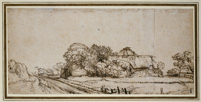 Zemědělské budovy vedle silnice (pero a hnědý inkoust s hnědým oplachem) od Rembrandt van Rijn