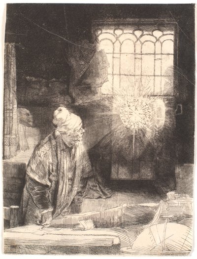 Faust ve své pracovně, sleduje magický disk (Dr. Faustus) od Rembrandt van Rijn