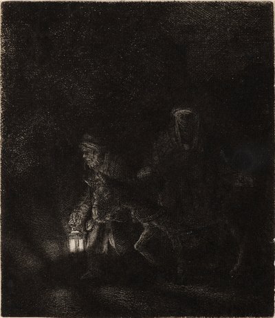 Útěk do Egypta: Noční skladba od Rembrandt van Rijn