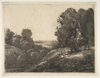 Útěk do Egypta: Změněno z Tobiáše a anděla Herculesem Segersem, ca. 1653. od Rembrandt van Rijn