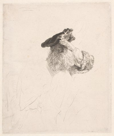 Starý muž si stíní oči rukou od Rembrandt van Rijn