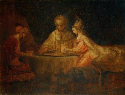 Esterina hostina s Ahasverem a Hamanem od Rembrandt van Rijn