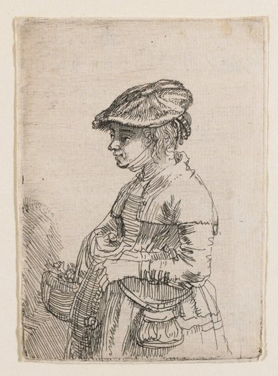 Dívka s košíkem od Rembrandt van Rijn