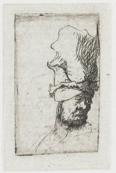 Hlava muže v čepici s vysokým kšiltem od Rembrandt van Rijn