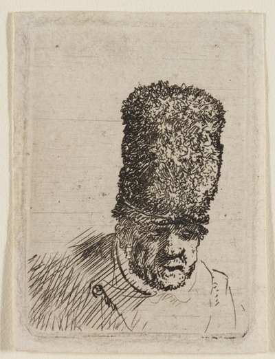 Hlava starého muže v vysoké kožešinové čepici: poprsí od Rembrandt van Rijn