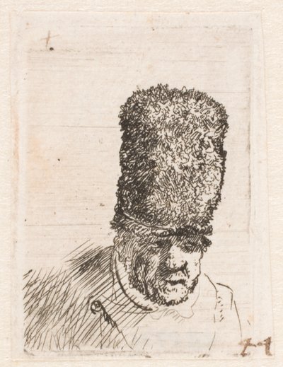 Hlava starého muže ve vysoké kožešinové čepici od Rembrandt van Rijn