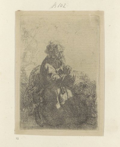 Jerome klečí v modlitbě a dívá se dolů Recueil de quatre-vingt-cinq estampes originales (název série) od Rembrandt van Rijn