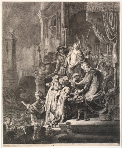 Ježíš před Pilátem: velký talíř od Rembrandt van Rijn