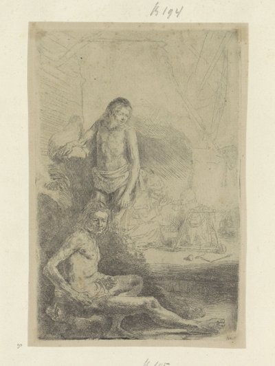 Mladý muž, sedící a stojící Recueil de quatre-vingt-cinq estampes originales (název série) od Rembrandt van Rijn