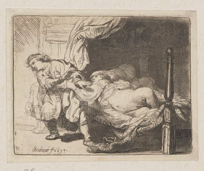 Josef a manželka Putifara (Potifara) od Rembrandt van Rijn